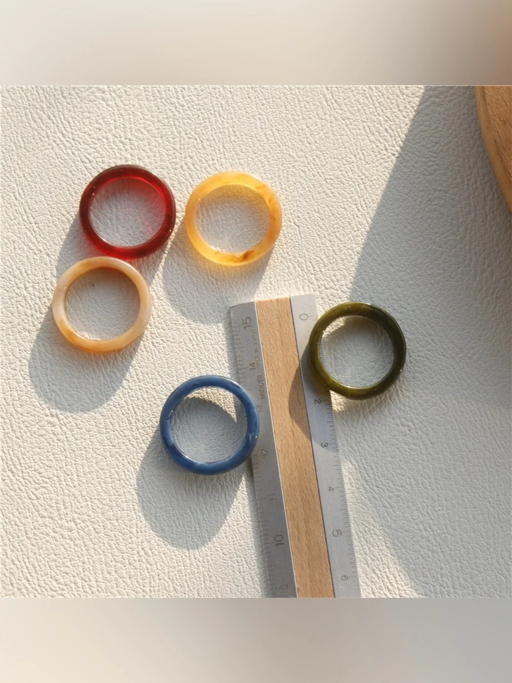 Korean Vintage Colorful Round Ring Set of 5 - Size 6